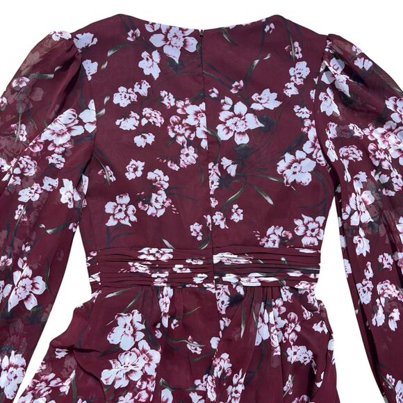 Ieena MacDuggal Womens Sz 2 Chiffon Floral V-Neck A-Line Maxi Dress Formal Prom - Picture 3 of 8